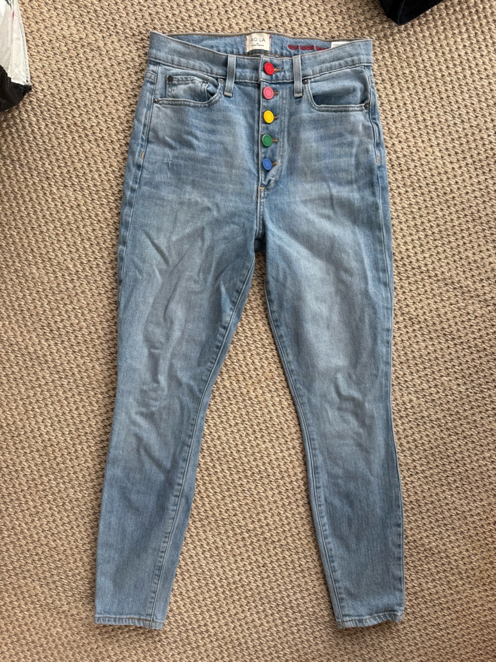 Alice + Olivia Light Blue Denim Jeans with Red Embroidered Detail